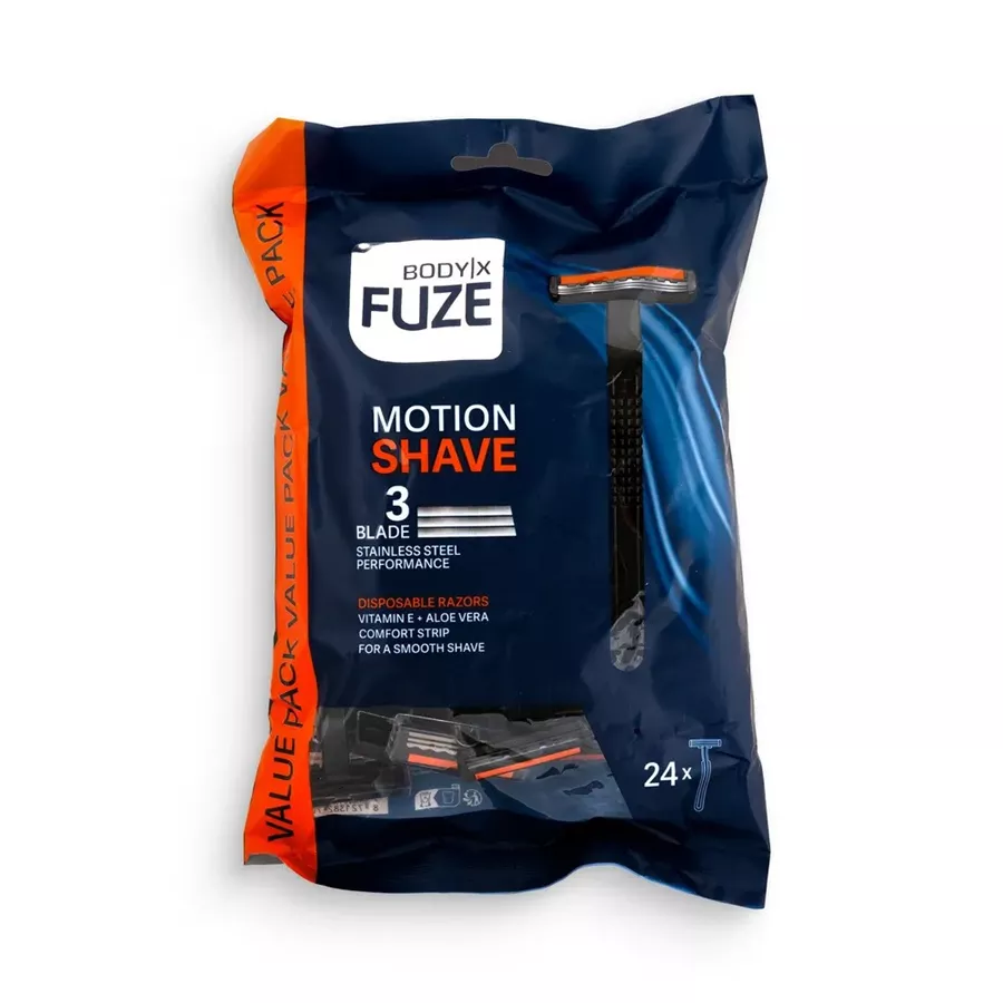 X FUZE סכינים גילוח חד פעמיים בעלי 3 להבים 24 יחידות במארז / X FUZE