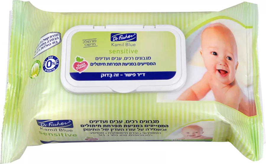 דר. פישר קמיל בלו סנסיטיב מגבונים להקלה בתפרחת חיתולים 56 יח'