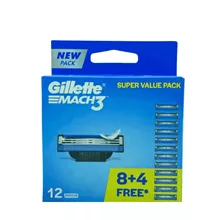 "ג'ילט מאך 3" סכיני גילוח. 12 יחידות במארז GILLETTE MACH 3 סופר מדיקה