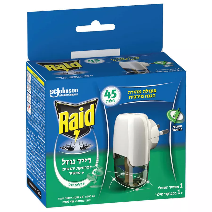 רייד מכשיר חשמלי + נוזל להרחקת יתושים בניחוח אקליפטוס 45 לילות / RAID