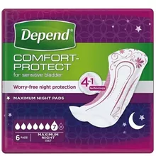 דיפנד קומפורט פרוטקט מקסימום נייט 8 יחידות במארז 6 טיפות  / DEPEND סופר מדיקה