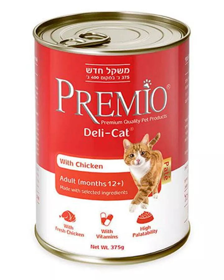 פרמיו שימורי מזון משלים פטה לחתול בוגר בטעם עוף 375 גרם / PREMIO