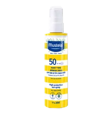 מוסטלה ספריי 50 SPF להגנה גבוהה מהשמש לתינוקות וילדים 200 מ"ל סופר מדיקה