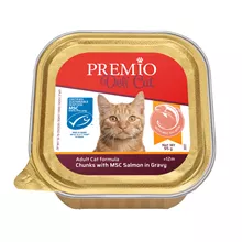 פרמיו דליקט שימורי מזון מלא לחתולים בוגרים נתחים עם סלמון ברוטב 12+ חודשים 95 גרם / PREMIO סופר מדיקה