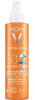 וישי קפיטל סוליי לילדים VICHY Capital Soleil Cell Protect Kids Water Fluid Spray SPF50+ 200ml סופר מדיקה