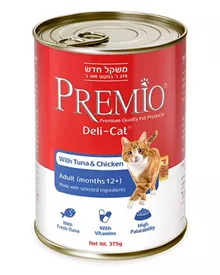 פרמיו שימורי מזון משלים פטה לחתולים בוגרים בטעם טונה ועוף 375 גרם / PREMIO סופר מדיקה