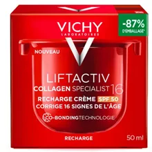 וישי ליפטאקטיב קולוגן ספשייליסט 16 קרם יום SPF50 אריזת מילוי !!!  Vichy LiftActiv Collagen Specialist 16 Recharge Crème SPF50 Anti-Wrinkle Collagen 50 ml סופר מדיקה
