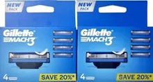 8 סכינים = 2 אריזות של 4 יח׳ ג'ילט מאך Gillette Mach 3 אריזה חדשה ! סופר מדיקה