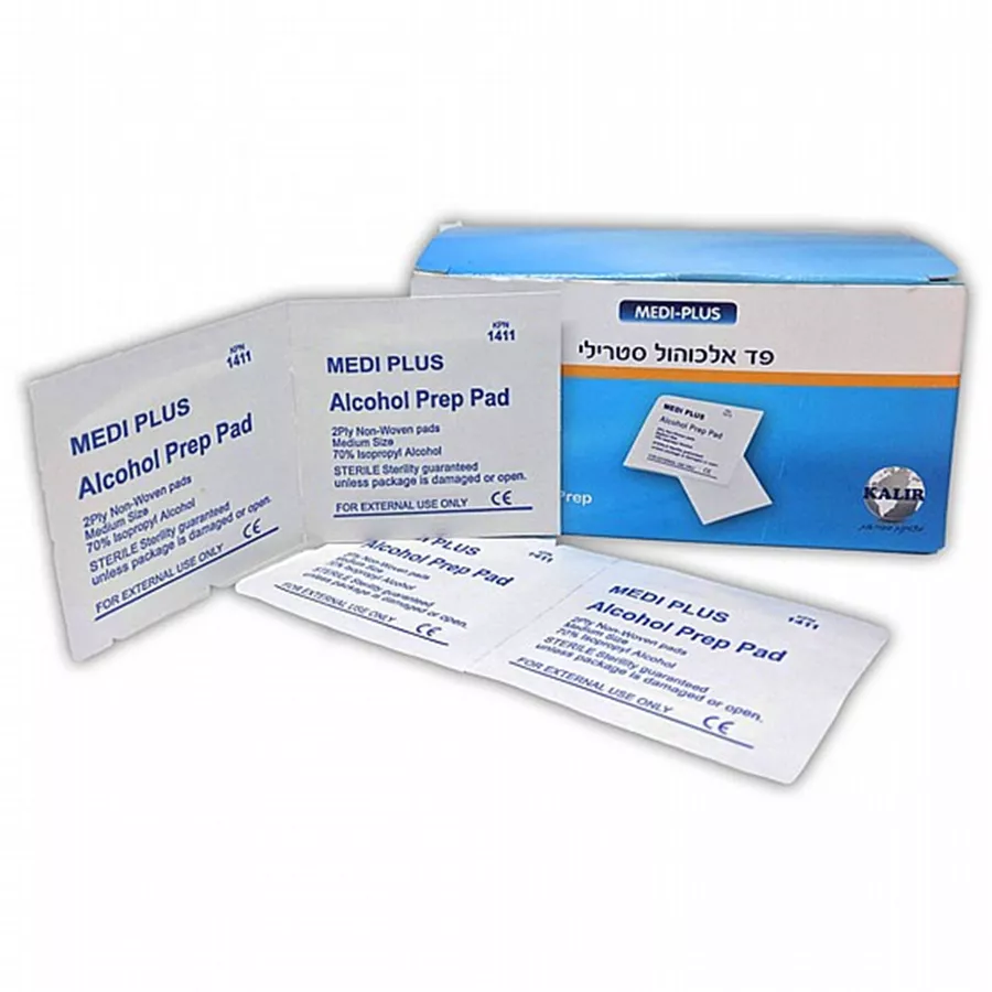 פד אלכוהול סטרילי 70% אלכוהול 100 יחידות במארז MEDI PLUS