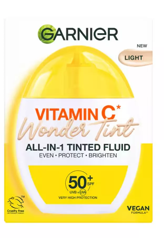 גרנייה וונדר טינט תחליב עם גוון בהיר +SPF50 להגנה גבוהה מאוד מהשמש עם ויטמין C*