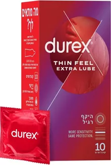 דורקס THIN FEEL EXTRA LUBE קונדומים 10 יחידות במארז / DUREX סופר מדיקה