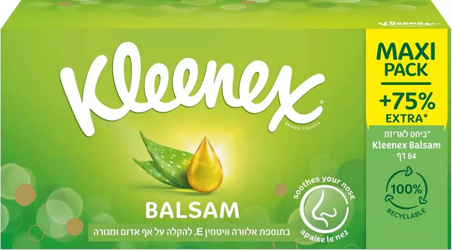 קלינקס ממחטות אף תלת שכבתיות מועשרות באלוורה / KLEENEX