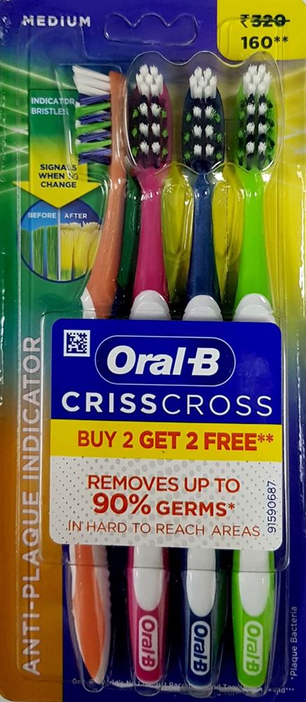 אורל בי מברשת שיניים קריס קרוס מדיום 4 יחידות / ORAL B