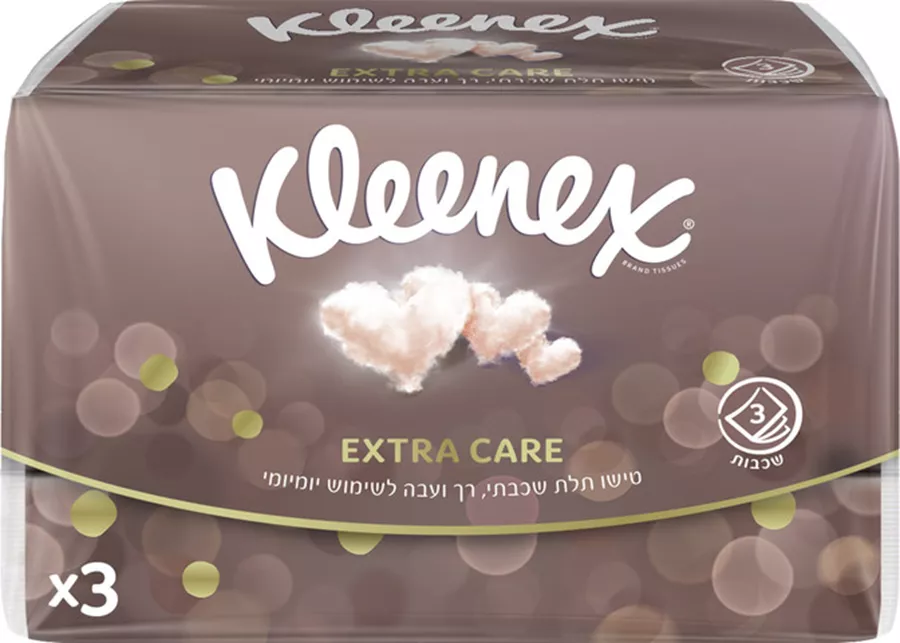 קלינקס ממחטות טישו תלת שכבתיות אקסטרה קר אולטרה סופט 3 יחידות במארז / KLEENEX