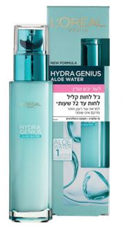 לוריאל ג'ל לחות קליל L'Oreal Paris Hydra Genius Hyaluronic Acid + Aloe Liquid Hydrating Moisturiser for Dry to Sensitive Skin 70 ml סופר מדיקה