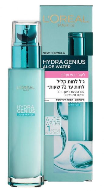 לוריאל ג'ל לחות קליל L'Oreal Paris Hydra Genius Hyaluronic Acid + Aloe Liquid Hydrating Moisturiser for Dry to Sensitive Skin 70 ml