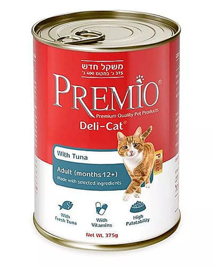פרמיו שימורי מזון משלים פטה לחתולים בוגרים בטעם טונה 375 גרם / PREMIO