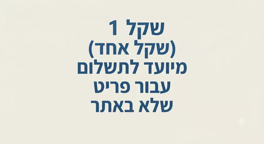 שקל 1  (שקל אחד) מיועד לתשלום עבור פריט שלא באתר