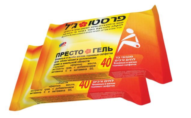 פרסטו ג'ל מגבוני בד לחים להקלת פי הטבעת זוג / Presto Gel
