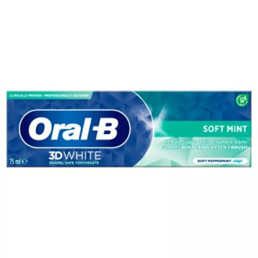 אורל בי 3D WHITE משחת שיניים מלבינה מנטה עדינה 75 מ