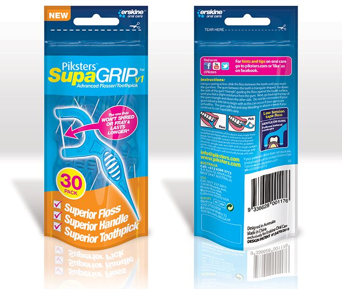 סרט דנטלי + קיסם שיניים 30 יחידות / Piksters Erskine Supagrip Flosser